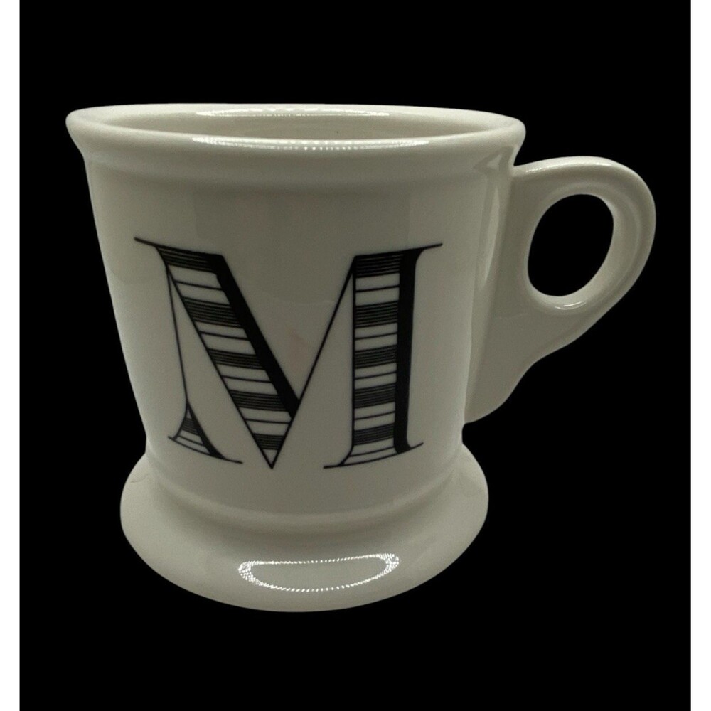 Anthropologie Monogram Letter M White Shaving Style Coffee Mug Cup Black Initial